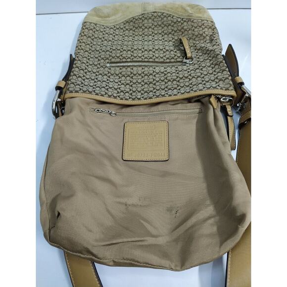 Coach Signature Brown Canvas Suede Leather Trim Zipper Crossbody Shoulder Bag - Picture 10 of 11